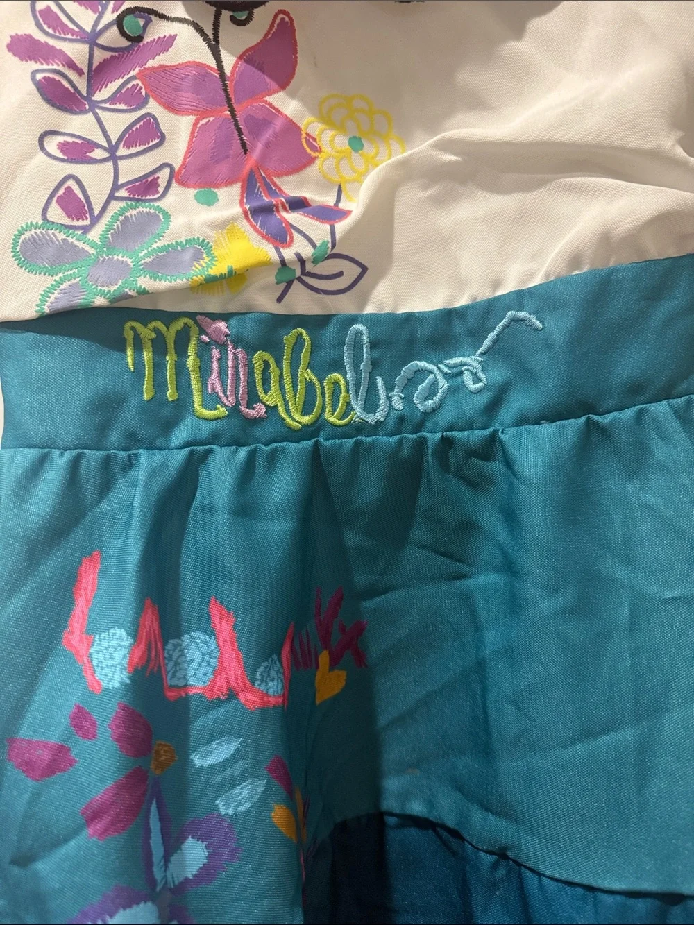 Disney Mirabel Floral Embroidered White and Teal Girls' Costume Dress